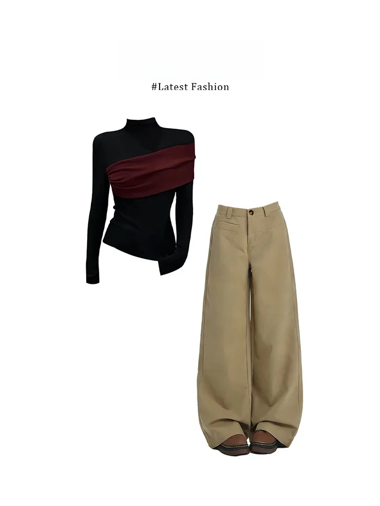 Parkyeon High-Neck Base Shirt Khaki Long Pants Two-Piece Set Women's Fashion Spring Collection Slimming Effectiveness
Parkyeon High-Neck Base Shirt Khaki Long Pants Two-Piece Set Women's Fashion Spring Collection Slimming Effectiveness
