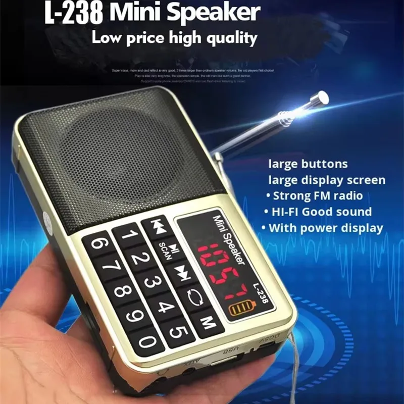 L-238 Small Vintage Outdoor Portable Rechargeable Digital Fm Radio USB Driver TF Card Mp3 Player Led Display Wireless Speaker
L-238 Small Vintage Outdoor Portable Rechargeable Digital Fm Radio USB Driver TF Card Mp3 Player Led Display Wireless Speaker
