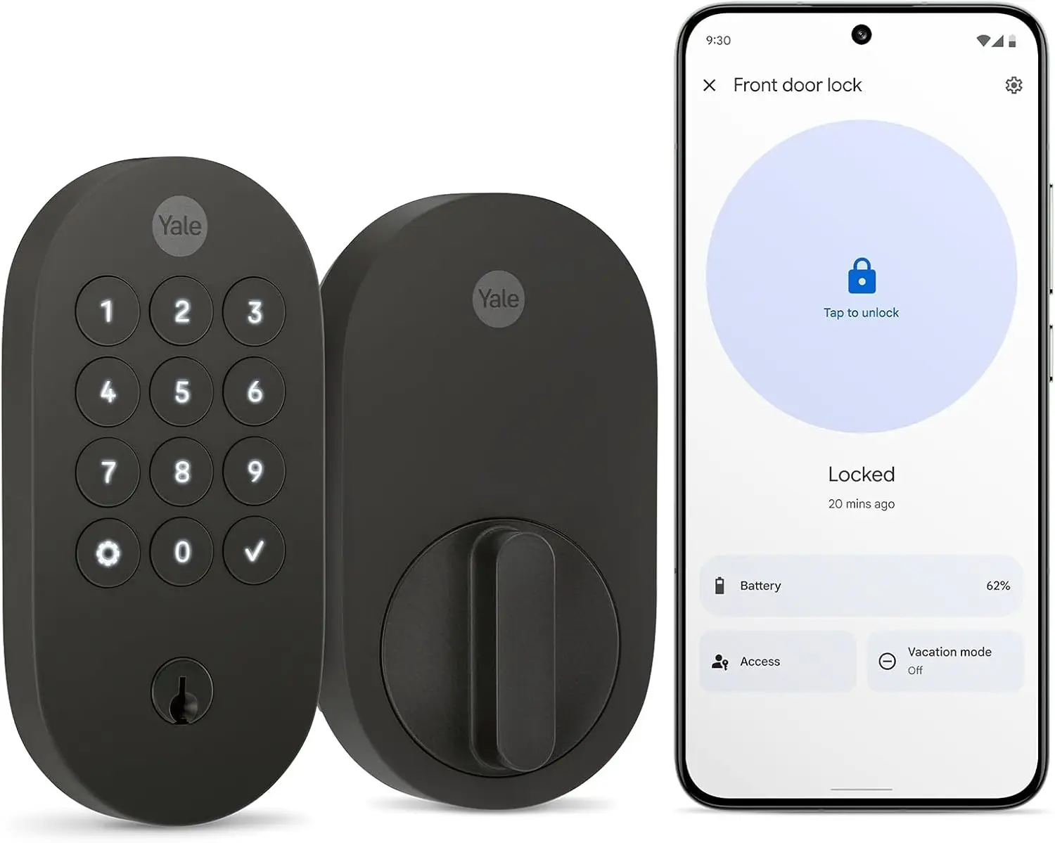 Matte Black Smart Deadbolt Lock with Google Matter Support, Keyless Entry & Voice Control