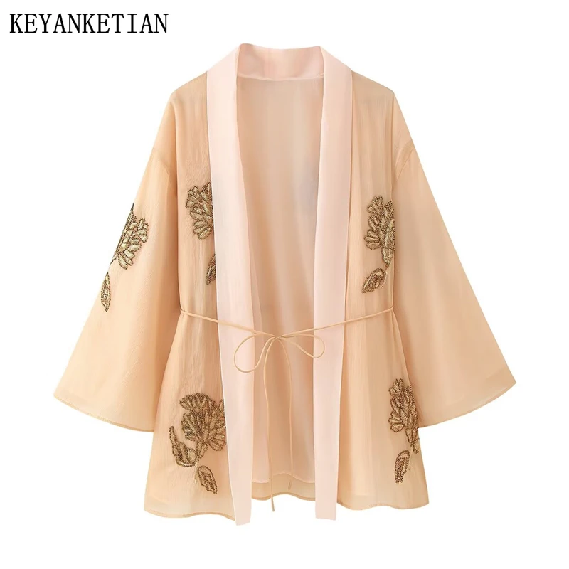 KEYANKETIAN Spring/Autumn New Women's Beading Flower Embroidery Kimono Cardigans Holiday wind Flare sleeve Lace Up Open Shirt
KEYANKETIAN Spring/Autumn New Women's Beading Flower Embroidery Kimono Cardigans Holiday wind Flare sleeve Lace Up Open Shirt