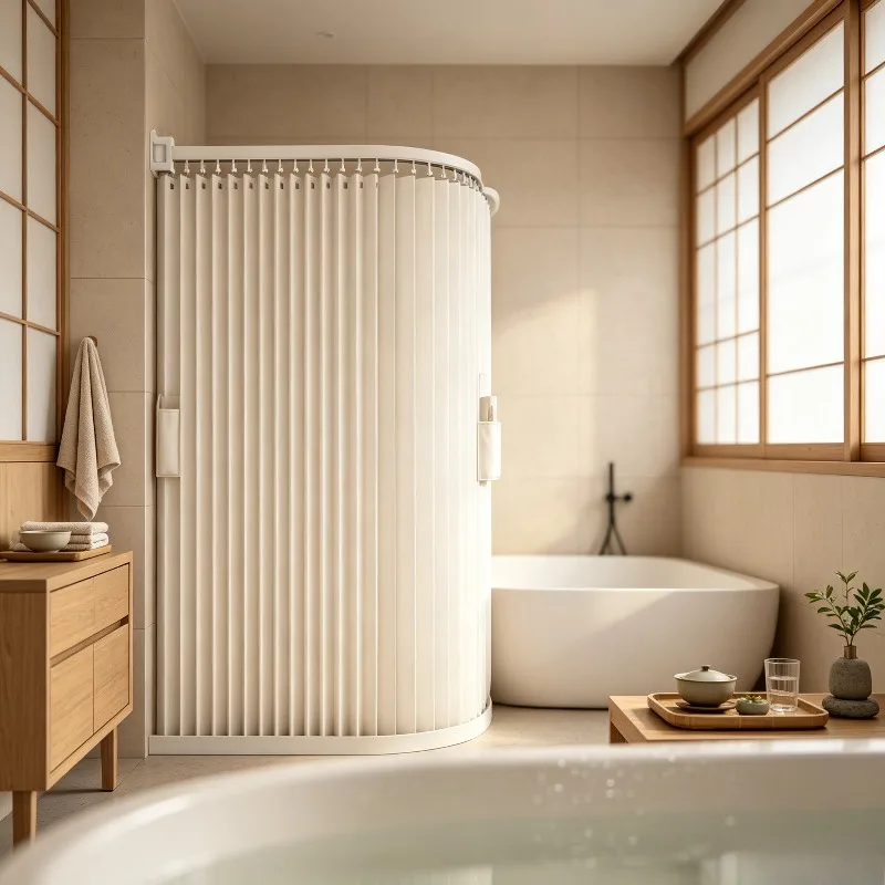 L-shaped Folding Shower Curtain with Arc Rail,Waterproof Mildew-proof Bathroom Partition, No-drill Screen for Dry-wet Separation
L-shaped Folding Shower Curtain with Arc Rail,Waterproof Mildew-proof Bathroom Partition, No-drill Screen for Dry-wet Separation