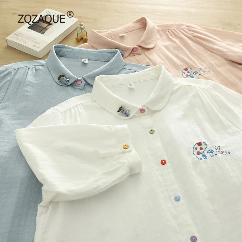 Summer New Artistic Small Fresh Loose Leisure Mushroom Embroidered Shirt Women's Half Sleeve Cotton Shirt S146 
Summer New Artistic Small Fresh Loose Leisure Mushroom Embroidered Shirt Women's Half Sleeve Cotton Shirt S146