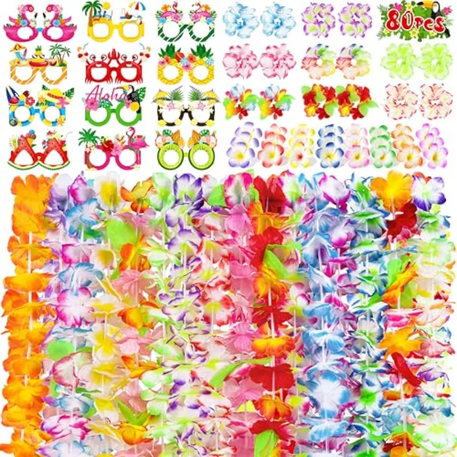 80PCS Hawaiian Luau Leis Party Photo Booth Props Decorations Supplies Set for Adults: Tropical Tiki Flowers Necklaces + Paper G
80PCS Hawaiian Luau Leis Party Photo Booth Props Decorations Supplies Set for Adults: Tropical Tiki Flowers Necklaces + Paper G
