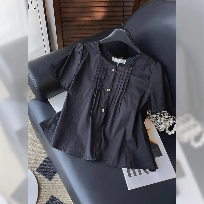 Fashionable Pleated Round Neck Lace Shirt With Bubble Sleeves, 2025 Summer Temperament Short Top For Women
Fashionable Pleated Round Neck Lace Shirt With Bubble Sleeves, 2025 Summer Temperament Short Top For Women