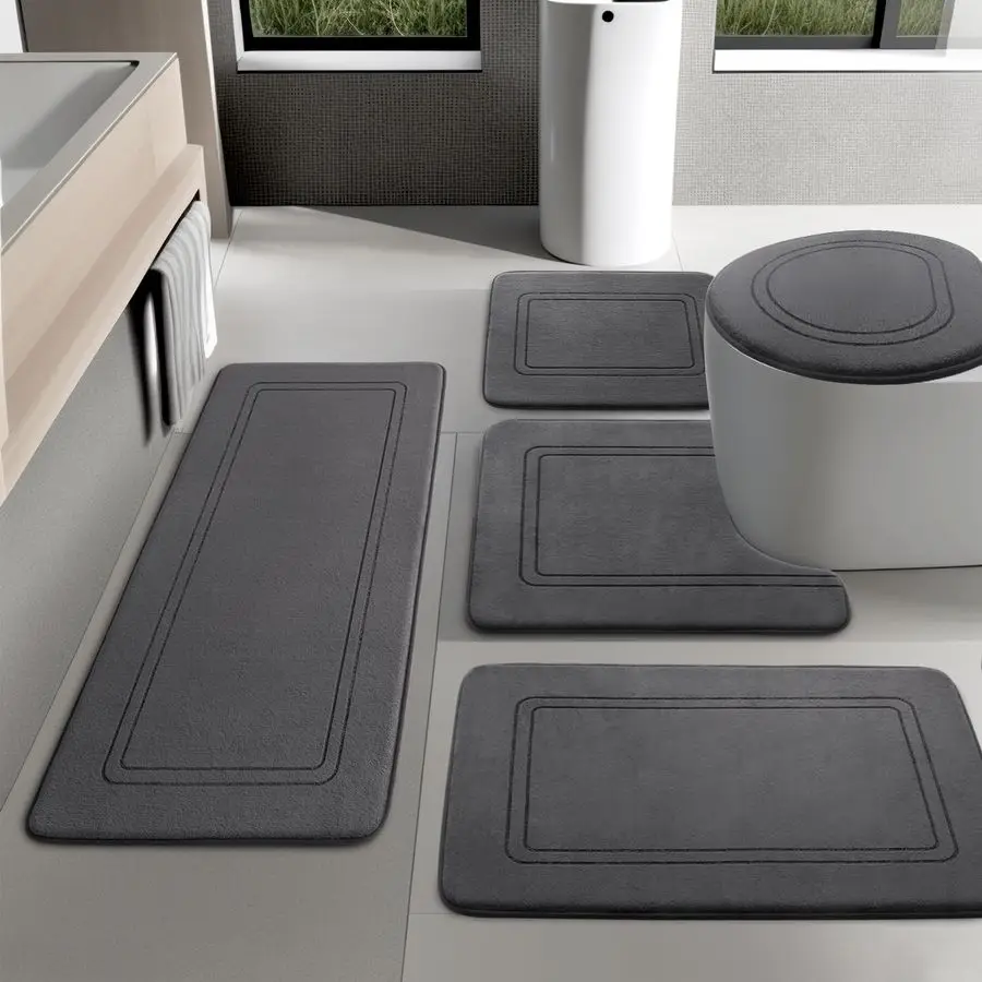 Dark Grey Memory Foam Bathroom Rug Set 5 Piece,Ultra Absorbent, Non Slip Bath MatsWashable Dry Quickly Bath Rug Set for Bathroo
Dark Grey Memory Foam Bathroom Rug Set 5 Piece,Ultra Absorbent, Non Slip Bath MatsWashable Dry Quickly Bath Rug Set for Bathroo