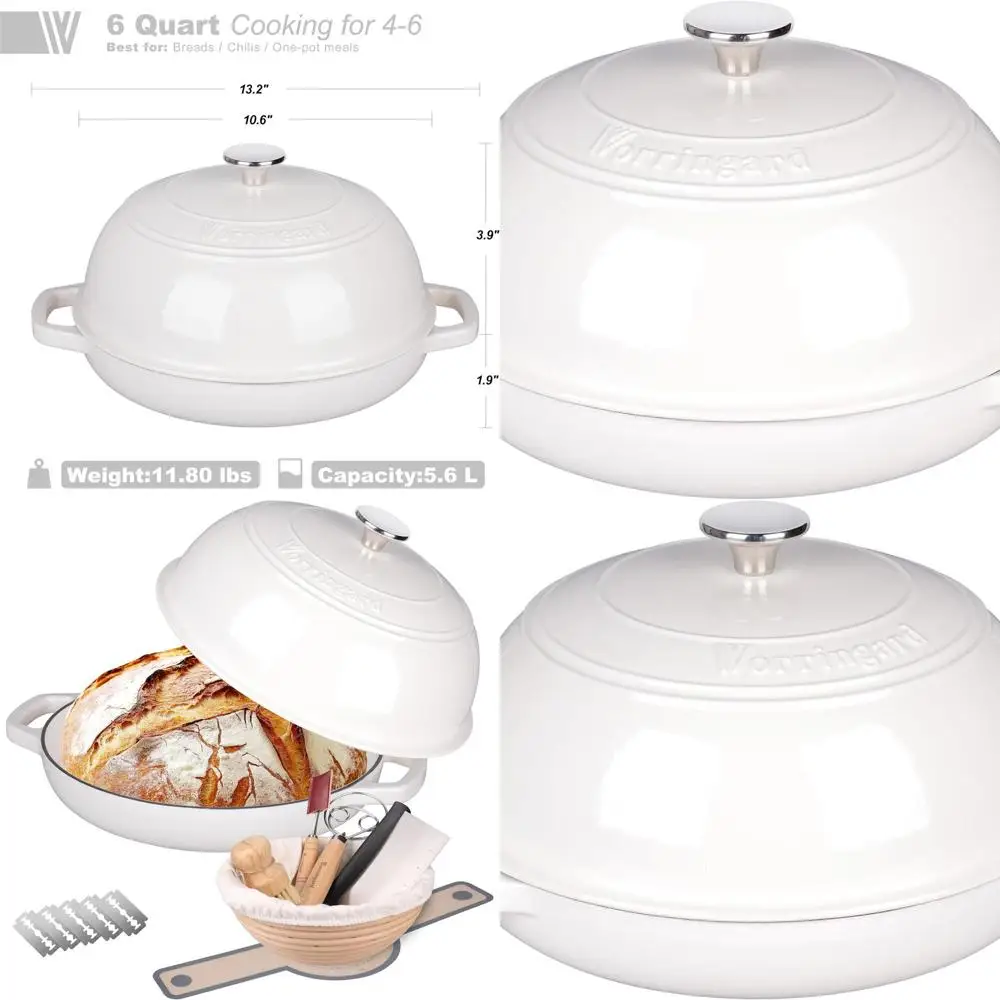 6-литровая чугунная голландская духовка с белой эмалью и крышкой, идеально подходит для выпечки и расстойки хлеба на закваске
6-литровая чугунная голландская духовка с белой эмалью и крышкой, идеально подходит для выпечки и расстойки хлеба на закваске