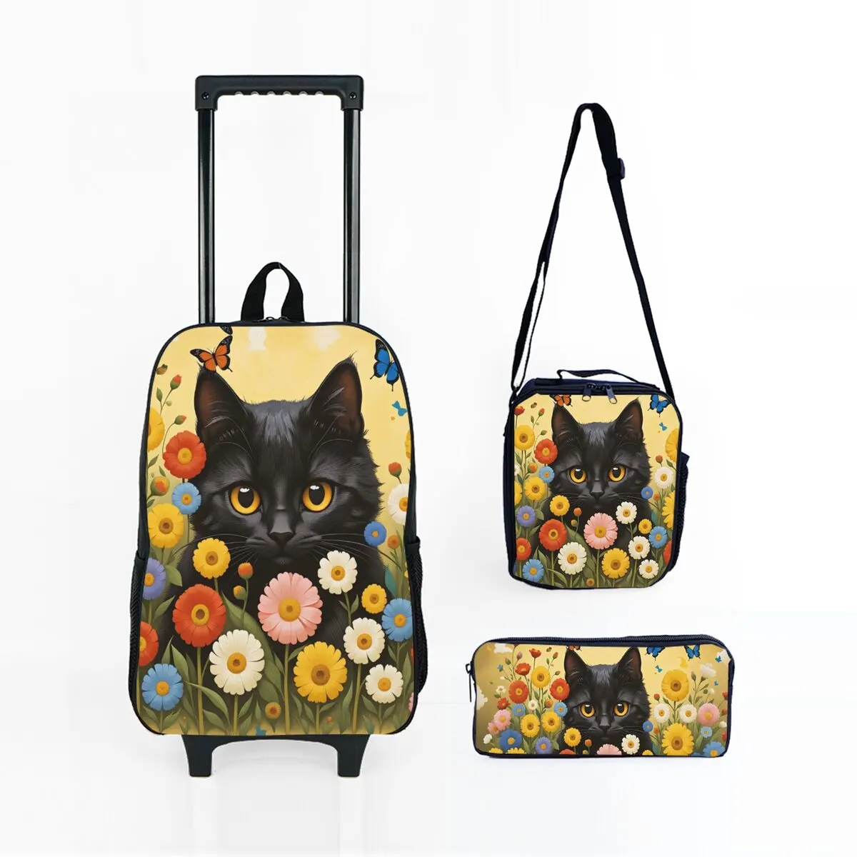 Детская сумка на колесиках с котом и цветком, сумка для ручек с ланч-боксом, школьная сумка-рюкзак на колесиках для девочек и мальчиков
Детская сумка на колесиках с котом и цветком, сумка для ручек с ланч-боксом, школьная сумка-рюкзак на колесиках для девочек и мальчиков