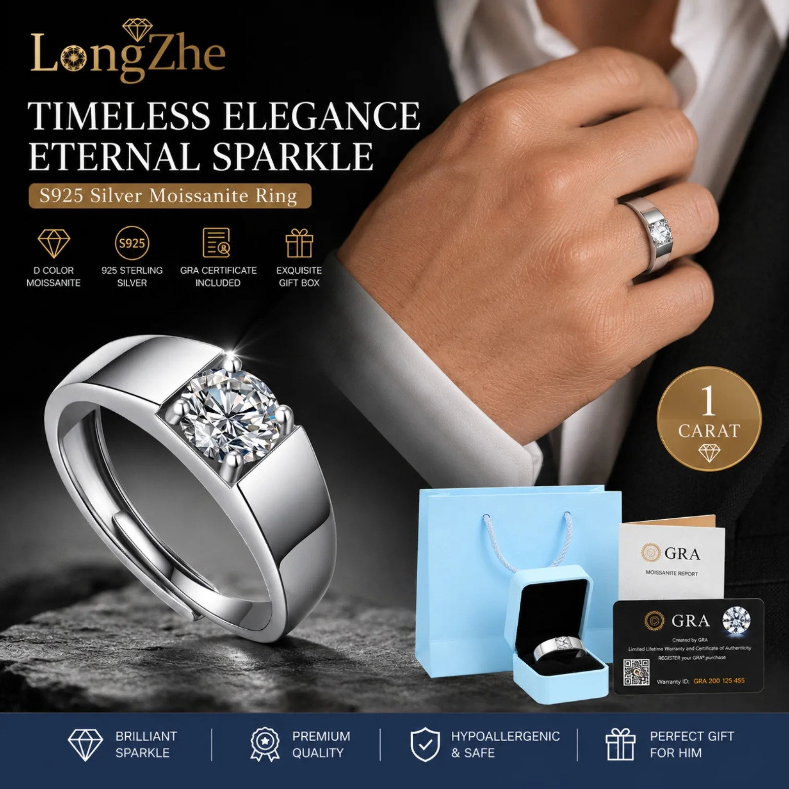 1 Carat D Color Moissanite Ring for Men Women S925 Sterling Silver Adjustable Ring Luxury Engagement Wedding Couple Jewelry Gift
1 Carat D Color Moissanite Ring for Men Women S925 Sterling Silver Adjustable Ring Luxury Engagement Wedding Couple Jewelry Gift