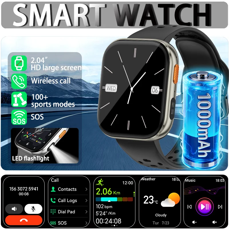 2026 New Outdoor Sports Smartwatch,2.04-inch HD Large Screen, AI Voice Assistant, Notifications, Wireless Calling, Music Control
2026 New Outdoor Sports Smartwatch,2.04-inch HD Large Screen, AI Voice Assistant, Notifications, Wireless Calling, Music Control