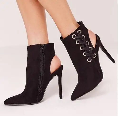 New Women Fashion Black Suede Pointed Toe Cross Tied Zipper Side Thin High Heels Slingback Summer Ankle Boots Lady Party Shoes
New Women Fashion Black Suede Pointed Toe Cross Tied Zipper Side Thin High Heels Slingback Summer Ankle Boots Lady Party Shoes