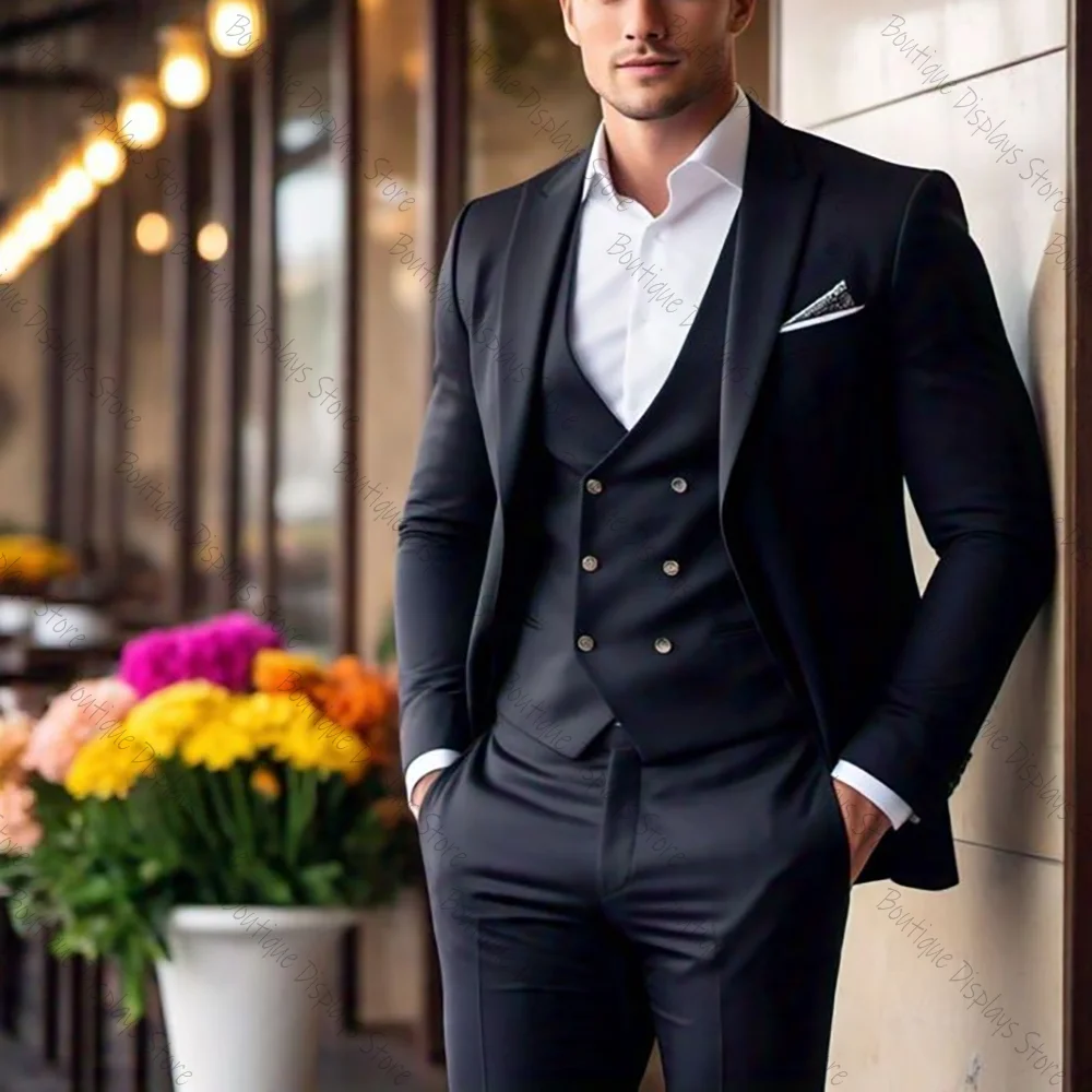 Formal Black Men Suit Single-breasted Peak Lapel 3 Pieces(Jacket+Pants+Vest) Male Formal Wedding Party Set
Formal Black Men Suit Single-breasted Peak Lapel 3 Pieces(Jacket+Pants+Vest) Male Formal Wedding Party Set