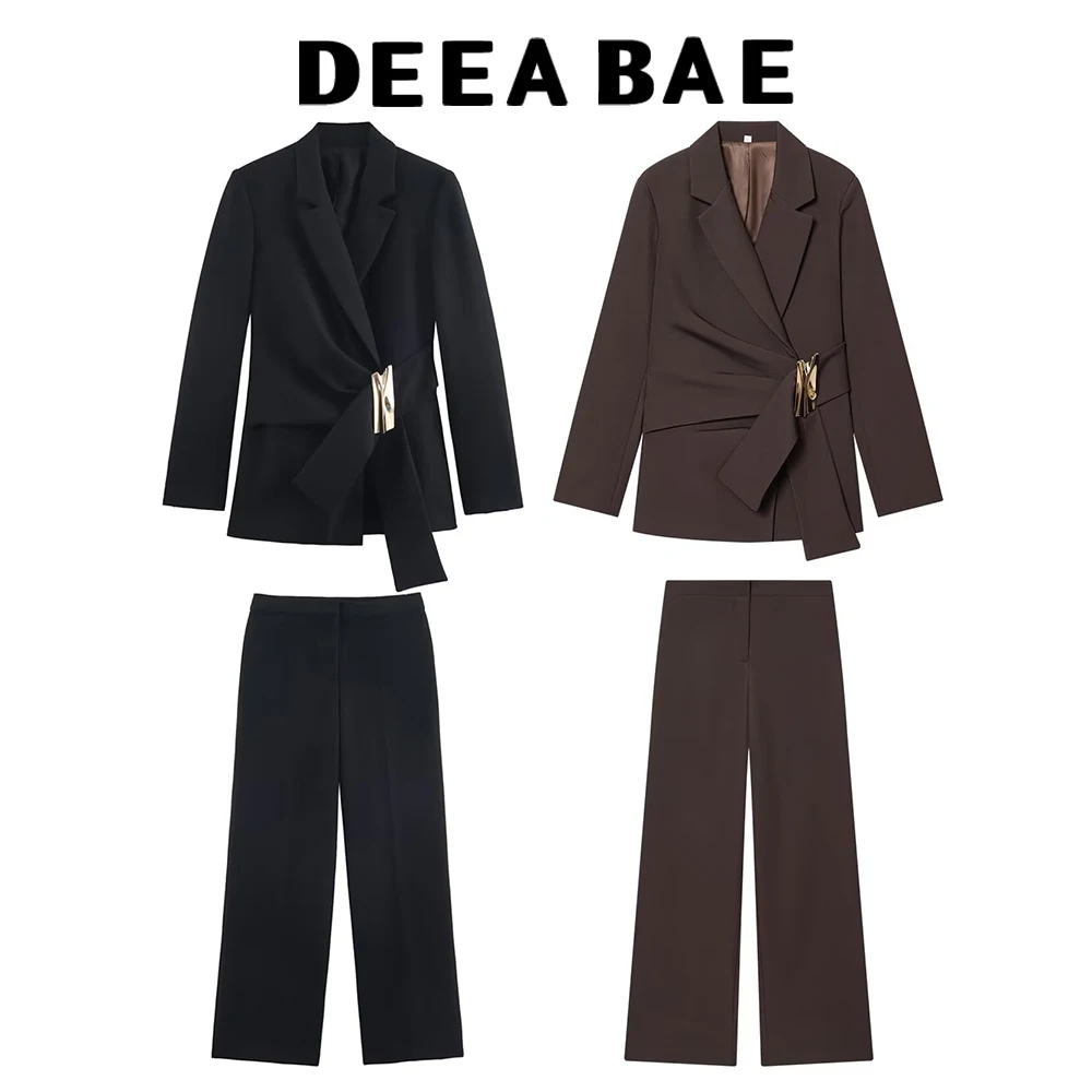 DEEABAE Winter women's long sleeved flip tie shoulder pad buckle decoration suit jacket high waisted straight leg pants set
DEEABAE Winter women's long sleeved flip tie shoulder pad buckle decoration suit jacket high waisted straight leg pants set