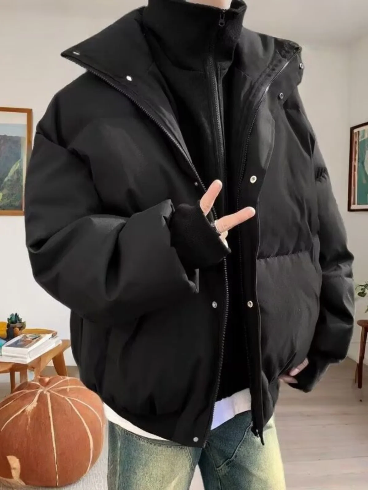 Thiened ort down Cotton Jaet Men's Winter Outerwear Loose Bread Sle Warm Coat Youth Faion Ox Cloth Long Sve
Thiened ort down Cotton Jaet Men's Winter Outerwear Loose Bread Sle Warm Coat Youth Faion Ox Cloth Long Sve