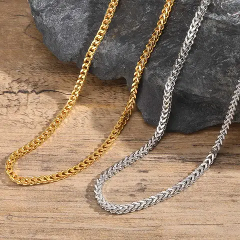 Vnox Punk Rock Foxtail Franco Chain Necklaces for Men, Gold Plated Stainless Steel Cuban Links Collar, Cool Hippie Jewelry