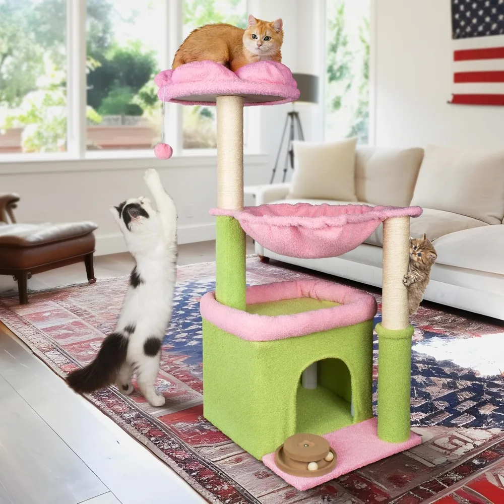 Flower Cat Tree, 39.4 Inches Large Cat Tower with Hammock and Condo, Tall Cat Tree with Toys for Large Indoor Cats - Pink
Flower Cat Tree, 39.4 Inches Large Cat Tower with Hammock and Condo, Tall Cat Tree with Toys for Large Indoor Cats - Pink
