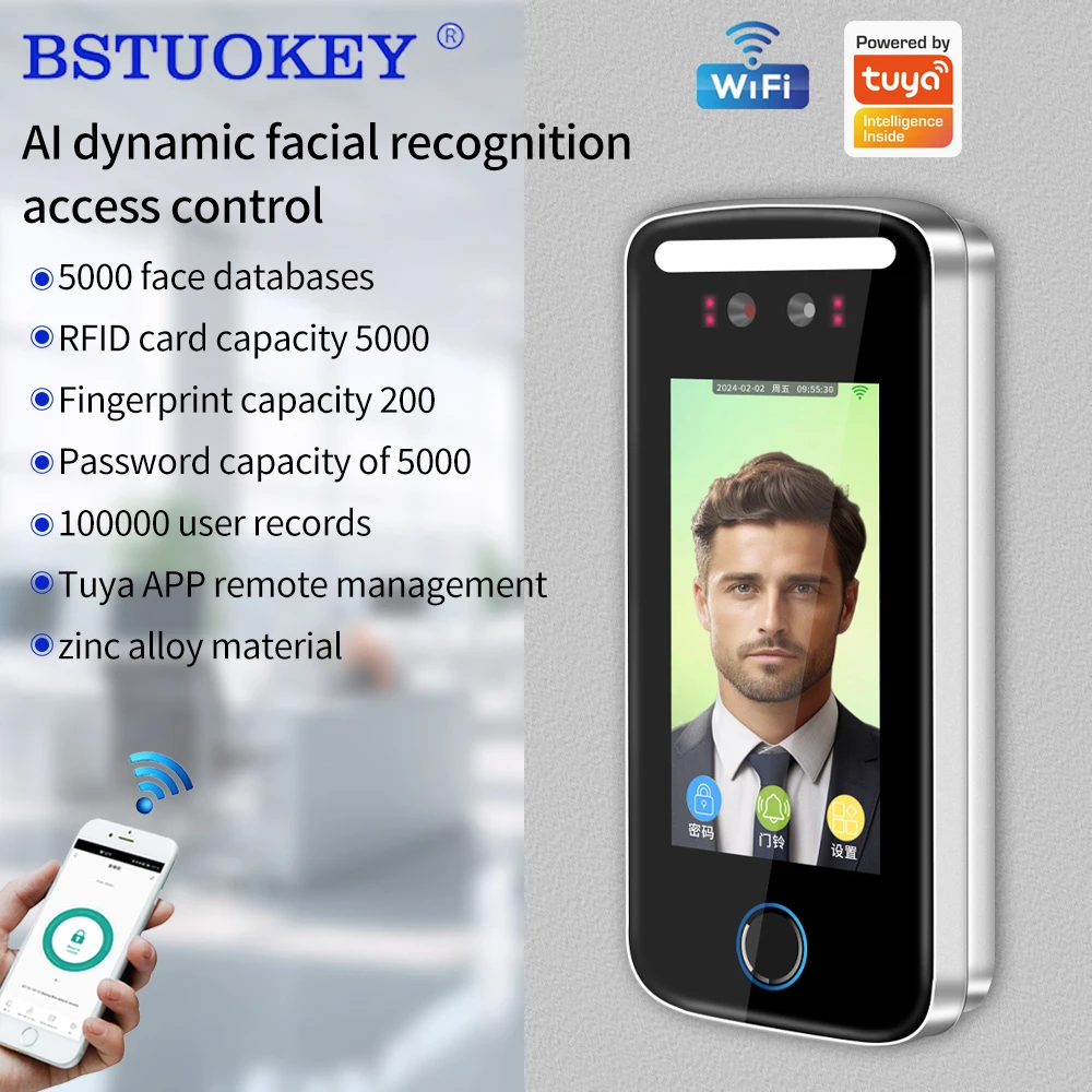 Support Tuya App Smart Life Wifi Dynamic Face Recognition Access Control TCP IP 125K RFID TimeAttendanceSystem Facial Waterproof