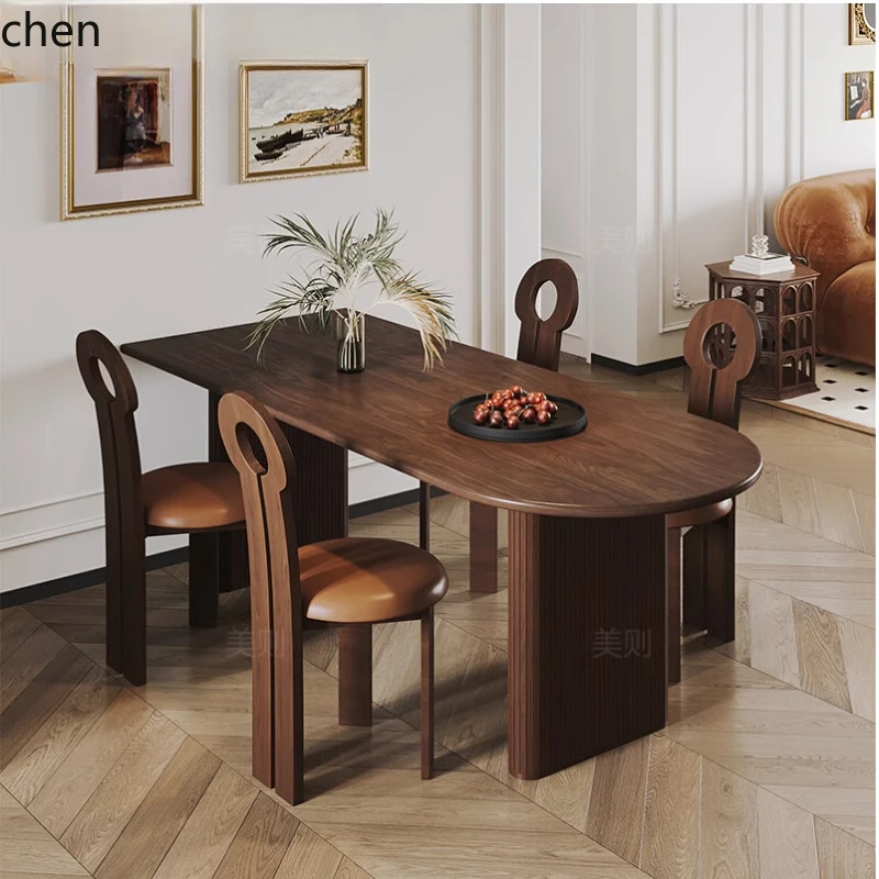 black walnut against the wall, home retro semi-oval solid wood dining table, island platform integrated
black walnut against the wall, home retro semi-oval solid wood dining table, island platform integrated
