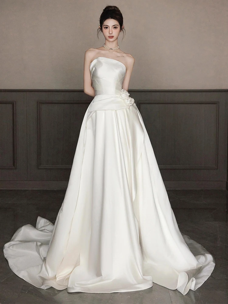 Ele Satin Wedding Dr Bridal Gown with Train Slimming Strapl White Welcome Guest Dr Long Skirt Floor Length
Ele Satin Wedding Dr Bridal Gown with Train Slimming Strapl White Welcome Guest Dr Long Skirt Floor Length