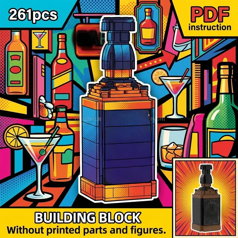 MOC Translucent Blue Rectangular Spirit Bottle Sapphire Style Bar Decor Block Model