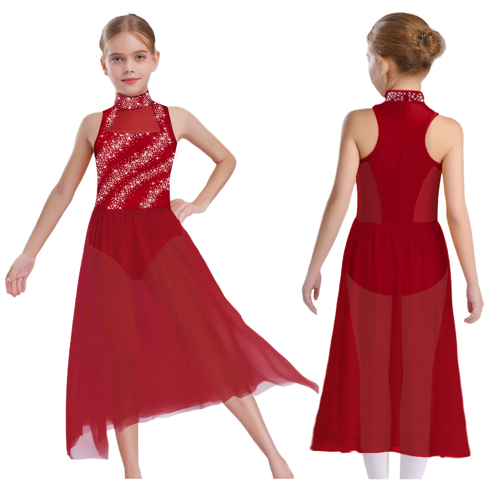 Kids Girls Contemporary Lyrical Dance Dress Ballet Leotard Dress Sleeveless Shiny Rhinestones Mesh Side Split Dress Dancewear
Kids Girls Contemporary Lyrical Dance Dress Ballet Leotard Dress Sleeveless Shiny Rhinestones Mesh Side Split Dress Dancewear