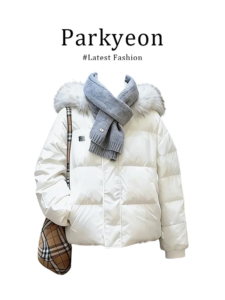 Parkyeon College Style Women's Thickened Winter Cotton Jacket Hooded Coat Warm Fur Collar New Arrival 2026 White Cotton Clothes
Parkyeon College Style Women's Thickened Winter Cotton Jacket Hooded Coat Warm Fur Collar New Arrival 2026 White Cotton Clothes