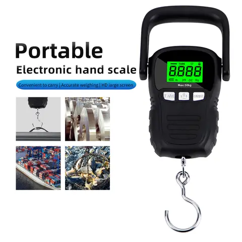 50kg/5g Portable Hanging Hook Digital Scale LCD Backlight Display for Fishing Travel Electronic Weighting KG / OZ / TEMP
