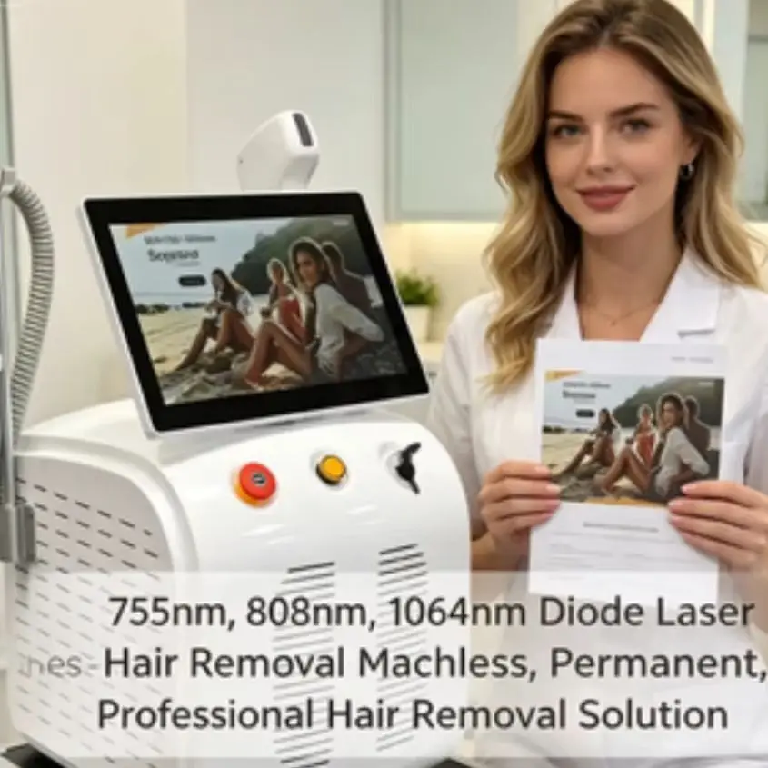 755nm, 808nm, 1064nm Diode Laser Hair Removal Machine - Painless, Permanent, Professional Hair Removal Solution.
755nm, 808nm, 1064nm Diode Laser Hair Removal Machine - Painless, Permanent, Professional Hair Removal Solution.