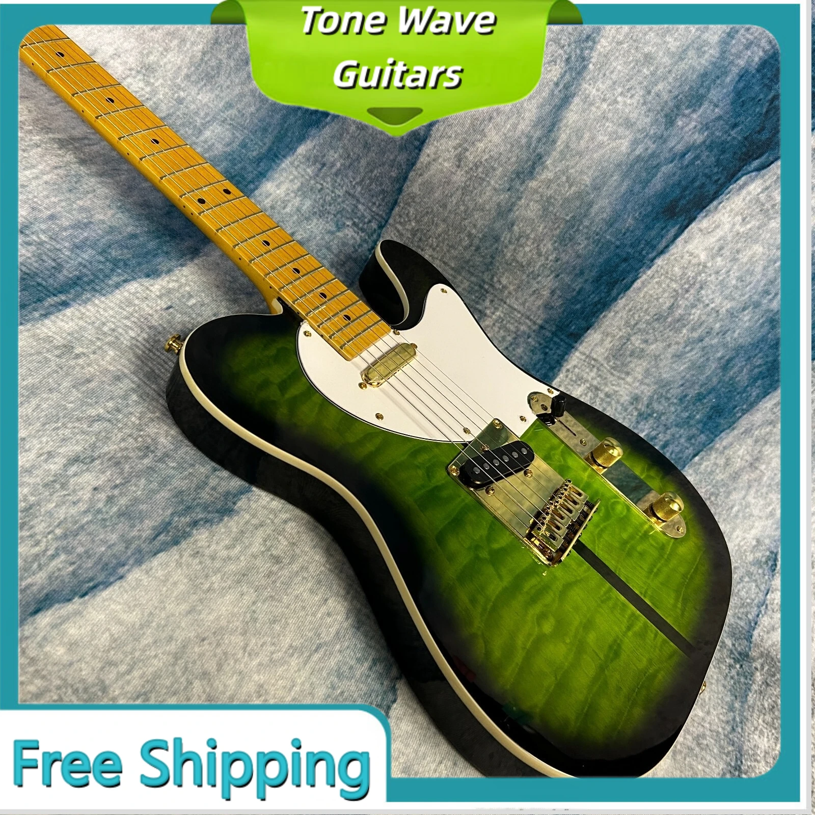 Gold Piece Dog Guitar Head with Green Water Wave Veneer, Tele Electric Guitar Maple Fingerboard
Gold Piece Dog Guitar Head with Green Water Wave Veneer, Tele Electric Guitar Maple Fingerboard