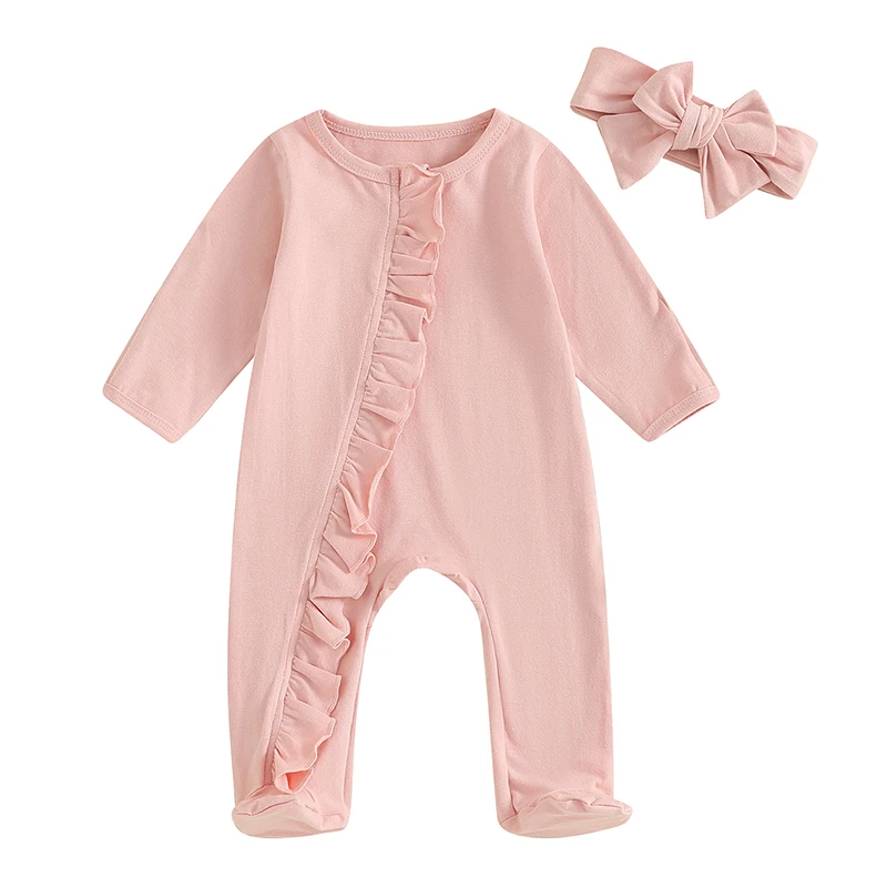 Toddler Infant Baby Girls 2 Piece Outfits Solid Color Long Sleeves Footed Zipper Romper Jumpsuit and Cute Headband Set
Toddler Infant Baby Girls 2 Piece Outfits Solid Color Long Sleeves Footed Zipper Romper Jumpsuit and Cute Headband Set