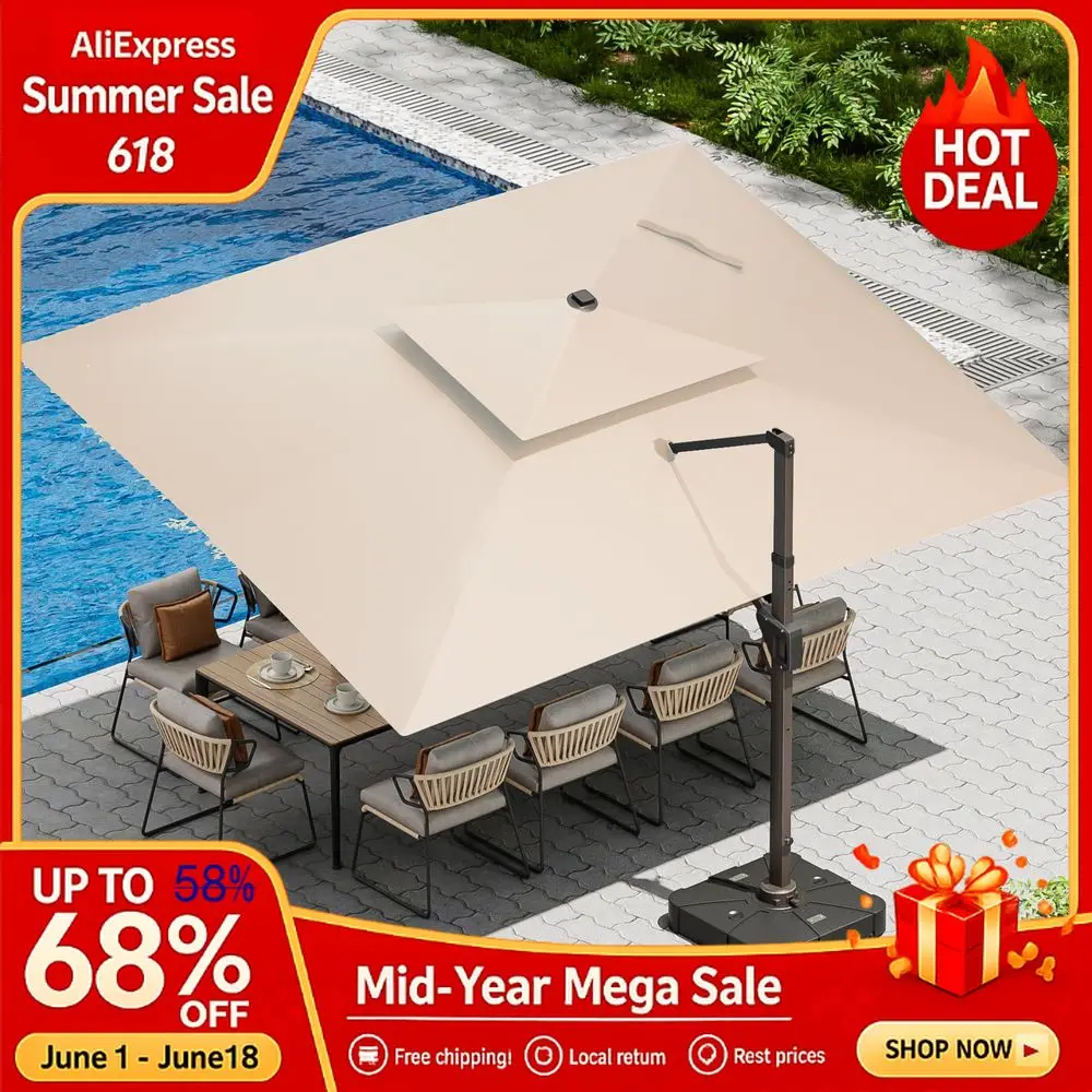 13 FT Rectangular Double Top Cantilever Umbrella, LED Lights Heavy Duty with Base, Custom
13 FT Rectangular Double Top Cantilever Umbrella, LED Lights Heavy Duty with Base, Custom