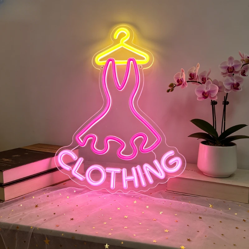 CLOTHING LED Neon Sign Pink Dress on Hanger for Fashion Store Home Decor Bedroom Bar Party Romantic Wall Art Lighting
CLOTHING LED Neon Sign Pink Dress on Hanger for Fashion Store Home Decor Bedroom Bar Party Romantic Wall Art Lighting