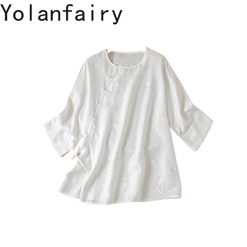 YOLANFAIRY 100% Real Mulberry Silk Shirt for Women Summer Elegant Jacquard Satin Blouse Summer Top Lace-up Shirts and Blouses
YOLANFAIRY 100% Real Mulberry Silk Shirt for Women Summer Elegant Jacquard Satin Blouse Summer Top Lace-up Shirts and Blouses