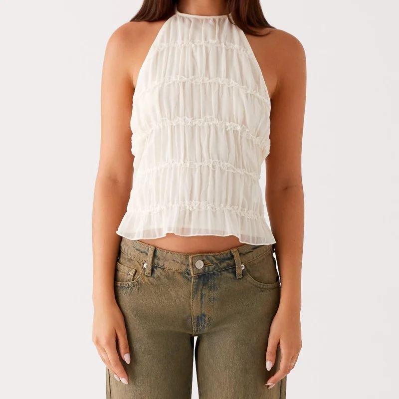 Женские топы со сборками Y2k с открытой спиной и завязками без рукавов с лямкой на шее и рюшами, укороченный топ на бретелях, летние жилеты на выход, рубашки
Женские топы со сборками Y2k с открытой спиной и завязками без рукавов с лямкой на шее и рюшами, укороченный топ на бретелях, летние жилеты на выход, рубашки 