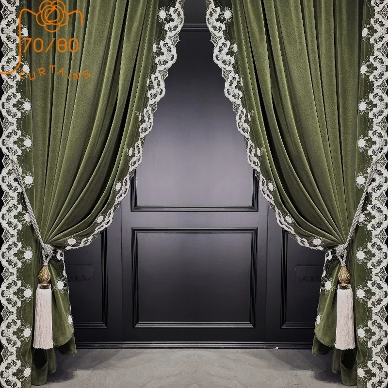 Customized Olive Green Lace Embroidery Thickened Flannelette Curtains For Living Room Bedroom French Window Balcony Villa
Customized Olive Green Lace Embroidery Thickened Flannelette Curtains For Living Room Bedroom French Window Balcony Villa