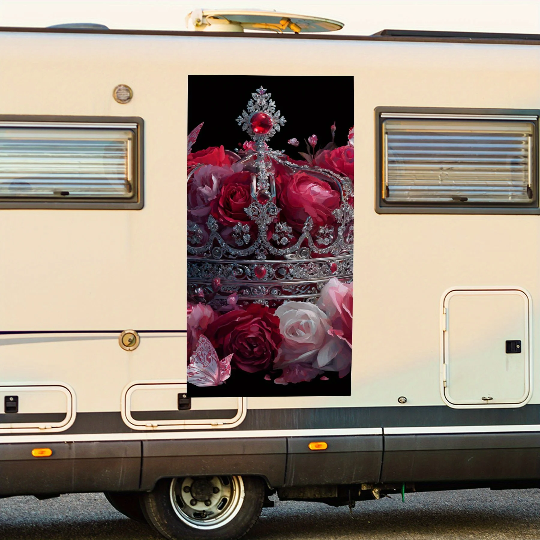 Gorgeous Crown with Red Roses and Butterflies,Waterproof Vinyl Decal for RV Side, Self - Adhesive Stickers to Decorate & Protect
Gorgeous Crown with Red Roses and Butterflies,Waterproof Vinyl Decal for RV Side, Self - Adhesive Stickers to Decorate & Protect