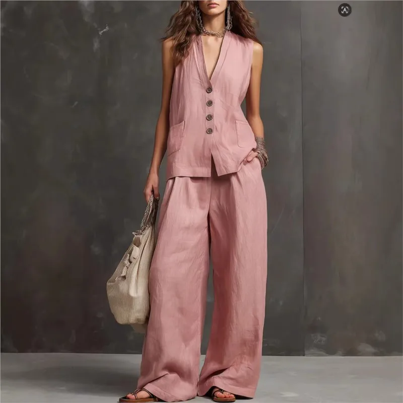 Women Solid Buttons Vest + Pocket Wide-leg Pants Suit Women Casual Two Piece Set Office Ladies Summer 2 Piece Set Women Outfits
Women Solid Buttons Vest + Pocket Wide-leg Pants Suit Women Casual Two Piece Set Office Ladies Summer 2 Piece Set Women Outfits