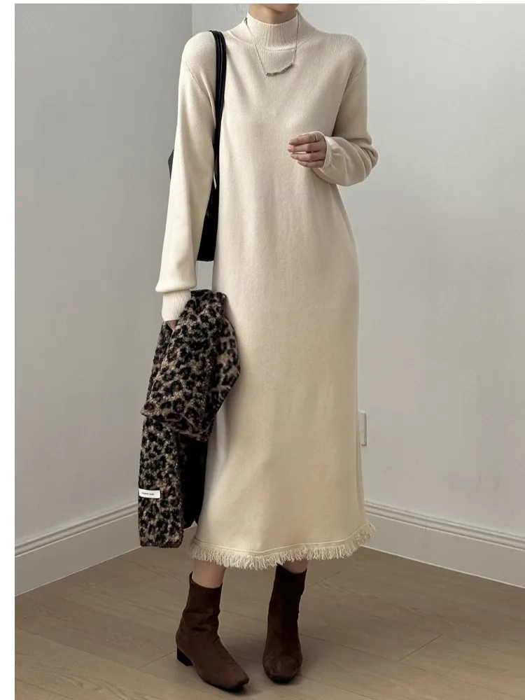 Korean Style Long Knitted Dress Women's Autumn Winter Thickened High Collar Tassel Dress Casual Loose Fit Mid-Length Skirt
Korean Style Long Knitted Dress Women's Autumn Winter Thickened High Collar Tassel Dress Casual Loose Fit Mid-Length Skirt