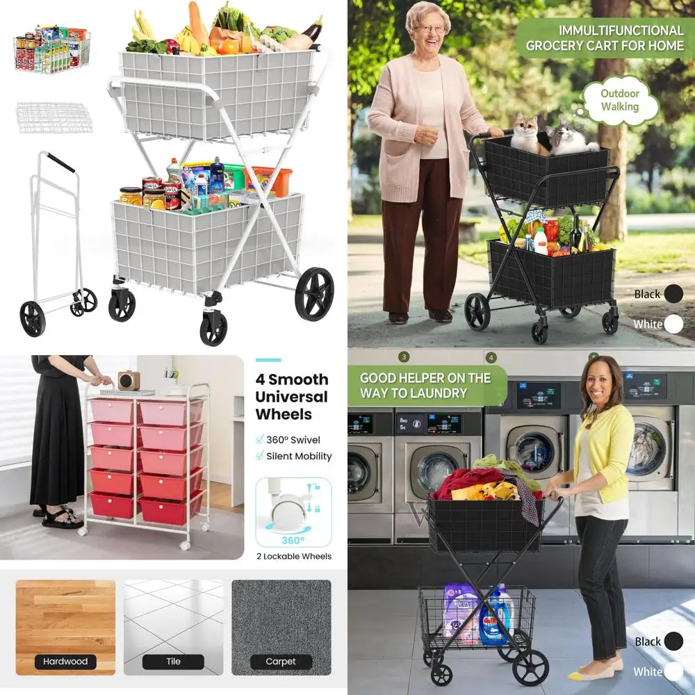 Heavy-Duty Folding 2-Tier Grocery Cart with 360° Swivel Wheels for Maximum Utility and Convenience
Heavy-Duty Folding 2-Tier Grocery Cart with 360° Swivel Wheels for Maximum Utility and Convenience