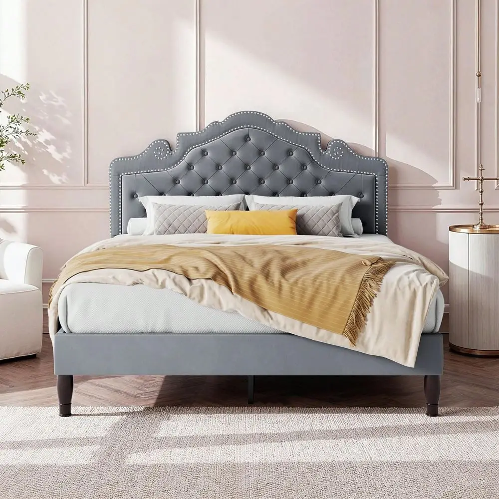 Full Queen King Size Bed Frame With Adjustable Velvet Tiara Headboard, Upholstered Diamond Button Tufted Platform Bed, Wood Slat
Full Queen King Size Bed Frame With Adjustable Velvet Tiara Headboard, Upholstered Diamond Button Tufted Platform Bed, Wood Slat
