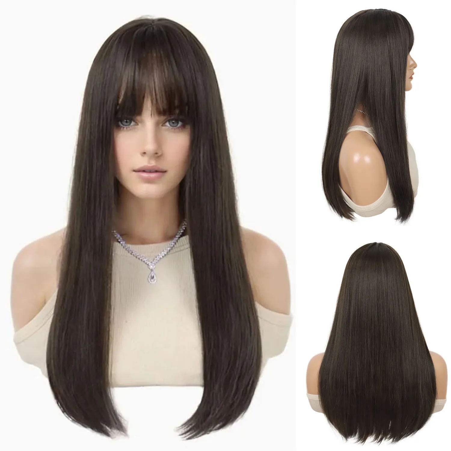 Dark Brown Synthetic Hair Wig with Bangs for Women Long Straight Wigs Natural Hairstyle Girls Party Halloween Cosplay Daily Use
Dark Brown Synthetic Hair Wig with Bangs for Women Long Straight Wigs Natural Hairstyle Girls Party Halloween Cosplay Daily Use