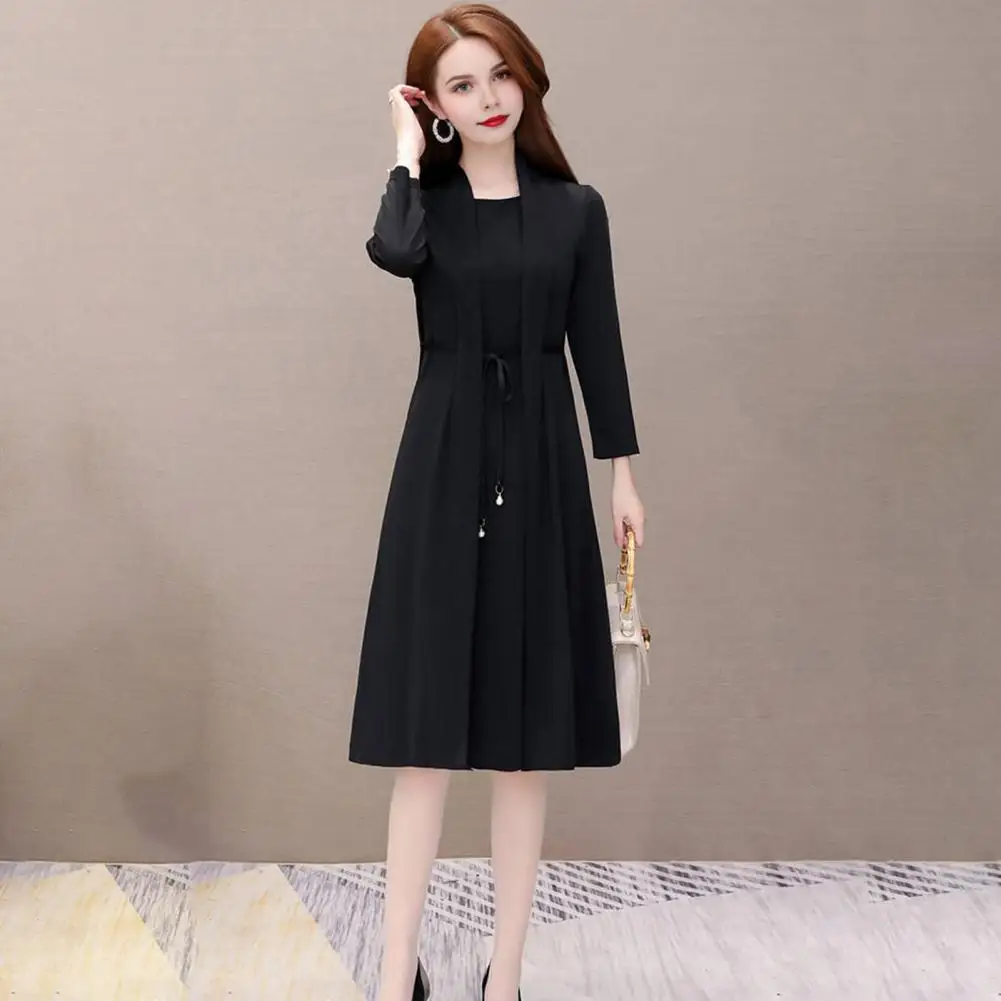 Lady Dress Fake Two-piece Formal Elegant Style Lace-up Strap Plus Size Long Sleeve Commuting Dress A-line Office Midi Dress
Lady Dress Fake Two-piece Formal Elegant Style Lace-up Strap Plus Size Long Sleeve Commuting Dress A-line Office Midi Dress
