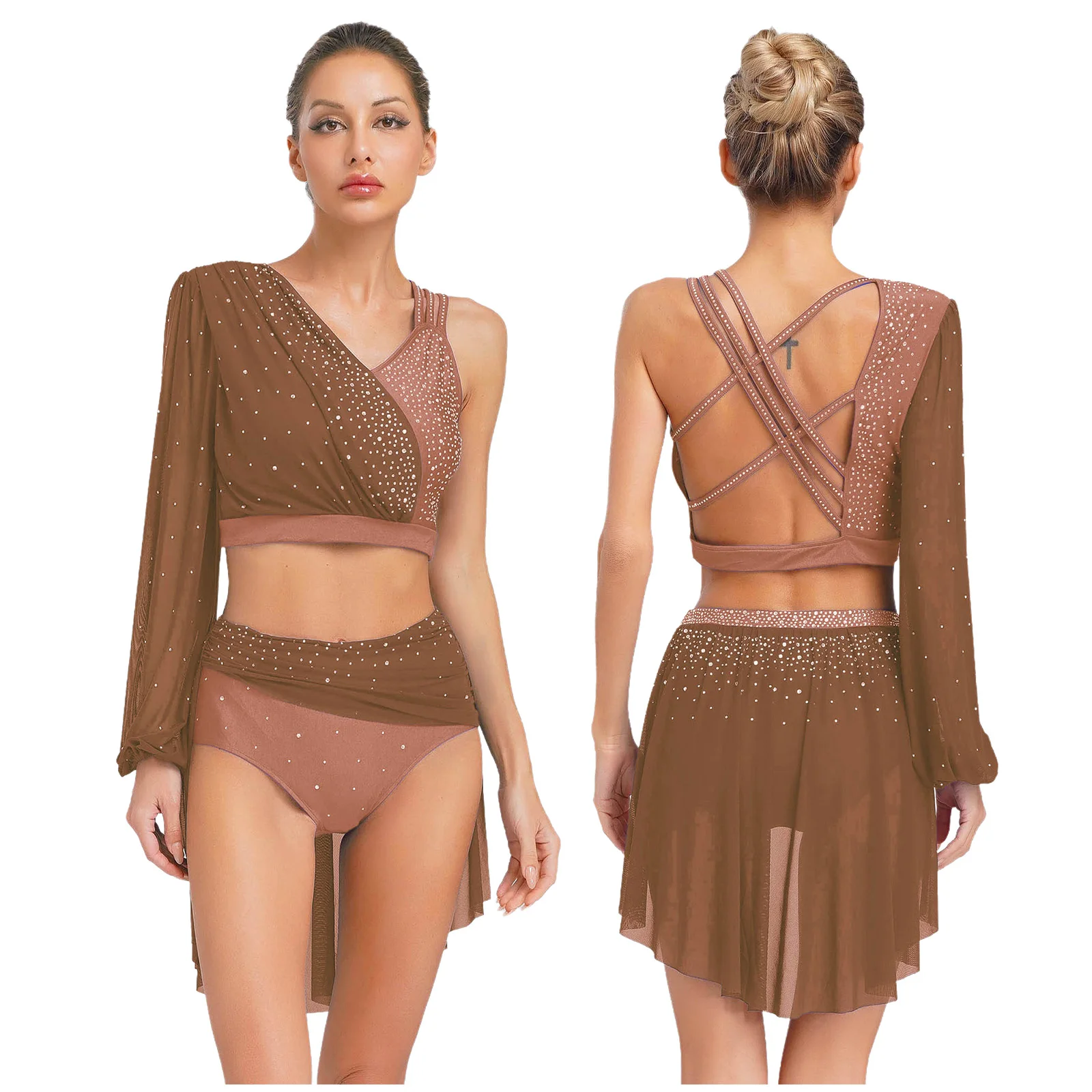 Women Modern Lyrical Dance Costume Ballet Gymnastics Figure Skating Dancewear Shiny Rhinestone Crop Top with Mesh Skirted Briefs
Women Modern Lyrical Dance Costume Ballet Gymnastics Figure Skating Dancewear Shiny Rhinestone Crop Top with Mesh Skirted Briefs