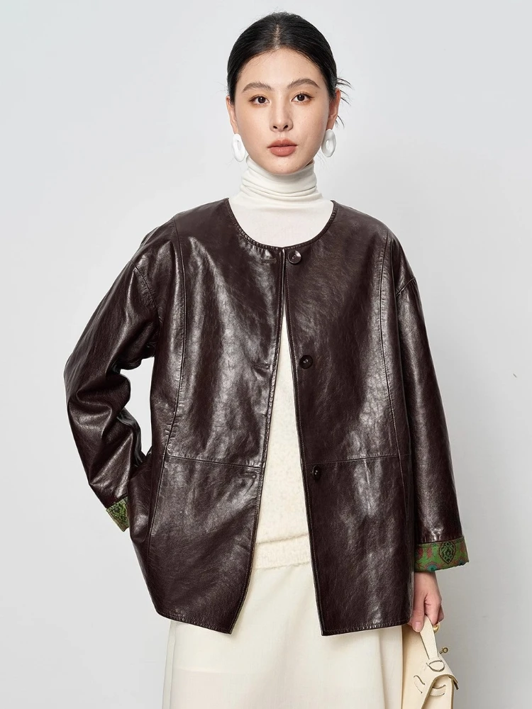 Classic O-neck Genuine Leather Jackets for Women High-end Simple Double sided Wear Mulberry Silk Oil Wax Real Sheepskin Coat
Classic O-neck Genuine Leather Jackets for Women High-end Simple Double sided Wear Mulberry Silk Oil Wax Real Sheepskin Coat