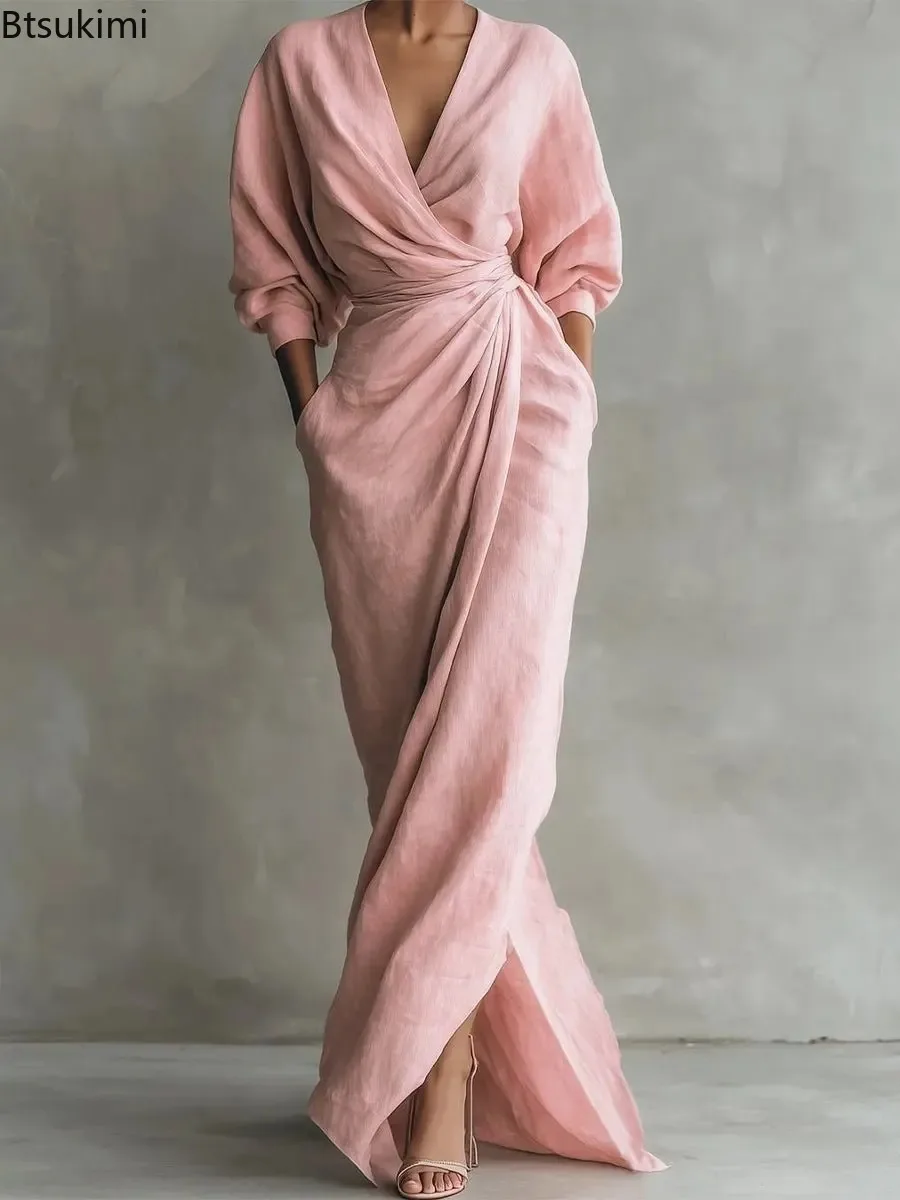 Spring New Women's Sexy V Neck Wrap Waist Long Dress Trendy Casual Solid Color Bodycon Dress Elegant Slit Maxi Dresses for Women
Spring New Women's Sexy V Neck Wrap Waist Long Dress Trendy Casual Solid Color Bodycon Dress Elegant Slit Maxi Dresses for Women