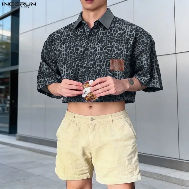 INCERUN Men's Crop Shirts Leopard Printing Patchwork Lapel Half Sleeve Tops Men Clothes Streetwear Loose Fashion Shirt For Man
INCERUN Men's Crop Shirts Leopard Printing Patchwork Lapel Half Sleeve Tops Men Clothes Streetwear Loose Fashion Shirt For Man