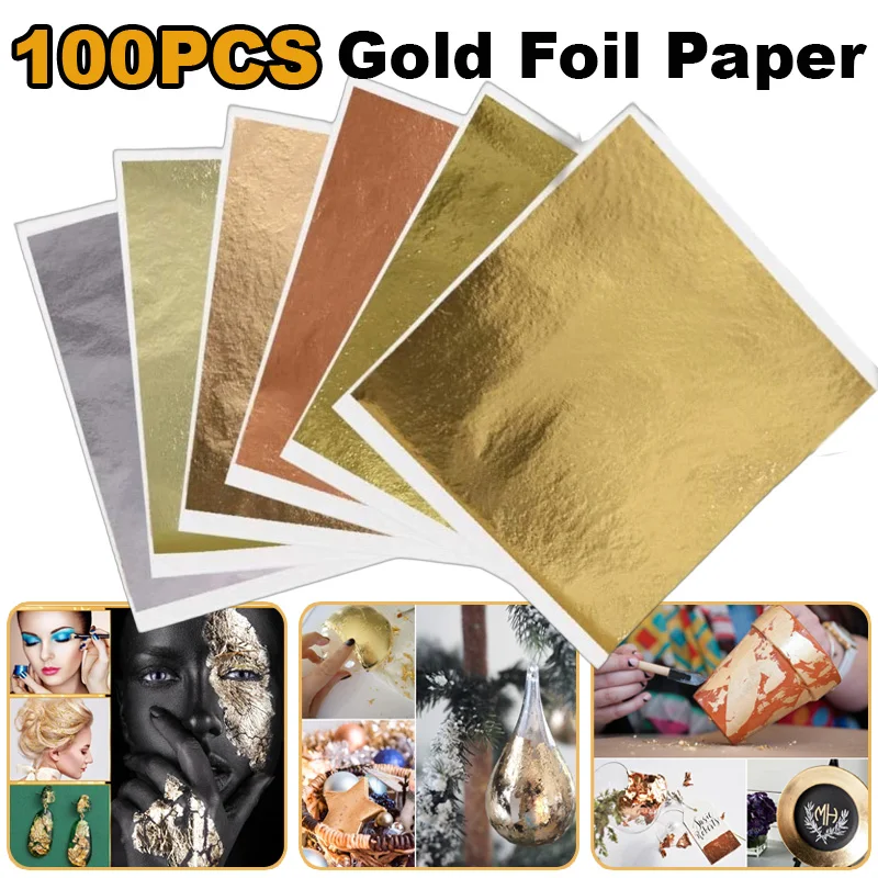 100Pcs 9x9cm Imitation Gold Silver Copper Leaf Sheets Foil Paper for Epoxy Resin DIY Craft Nail Art Furniture Home Decoration
100Pcs 9x9cm Imitation Gold Silver Copper Leaf Sheets Foil Paper for Epoxy Resin DIY Craft Nail Art Furniture Home Decoration