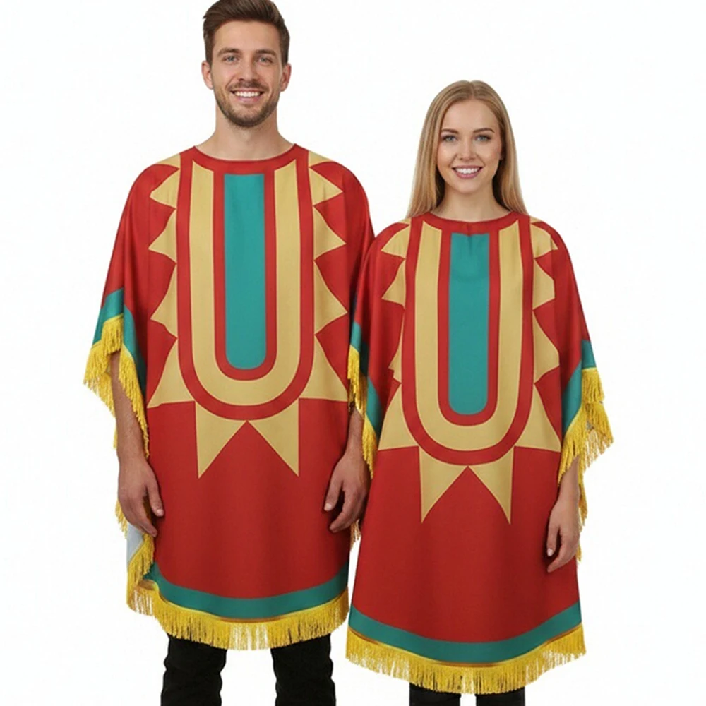 Skull-Themed Costume with Fringe Capes Unisex Ethnic Tribal Print Poncho Yellow Fringe Red Geometric Cloak for Halloween Cosplay
Skull-Themed Costume with Fringe Capes Unisex Ethnic Tribal Print Poncho Yellow Fringe Red Geometric Cloak for Halloween Cosplay