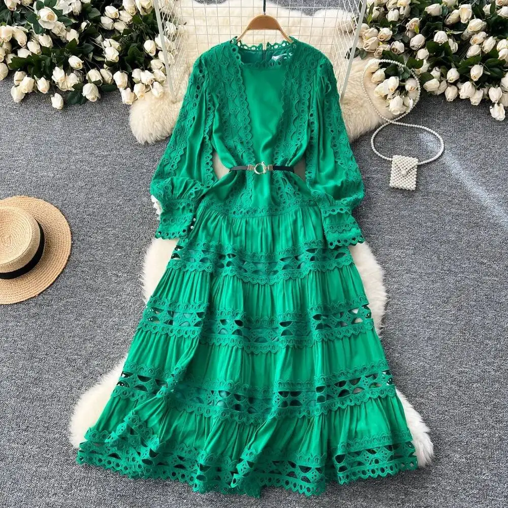 BabYoung Temperament O Neck Lantern Sleeve Lace Dress Vintage Heavy Hollow Out Big Swing Mujer French Style Court Patchwork Robe
BabYoung Temperament O Neck Lantern Sleeve Lace Dress Vintage Heavy Hollow Out Big Swing Mujer French Style Court Patchwork Robe