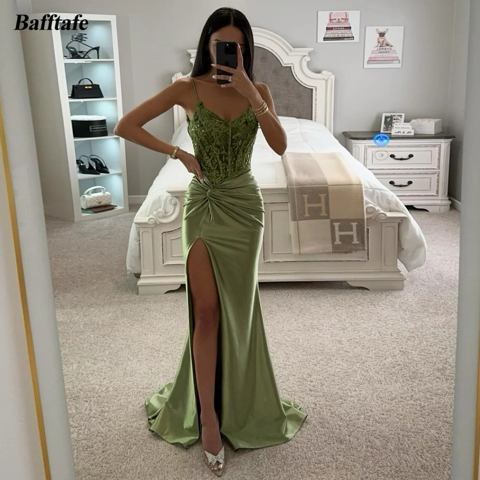 Bafftafe Mermaid Satin Prom Evening Dresses Women Spaghetti Strap Appliques Lace Slit Formal Party Gowns Special Occasion Dress
Bafftafe Mermaid Satin Prom Evening Dresses Women Spaghetti Strap Appliques Lace Slit Formal Party Gowns Special Occasion Dress