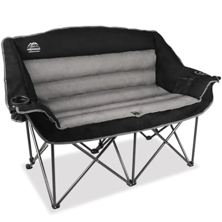 Outdoor camping chairs: fully padded folding double loveseat in black, heavy-duty steel frame, 600 lbs capacity, with wine glas
Outdoor camping chairs: fully padded folding double loveseat in black, heavy-duty steel frame, 600 lbs capacity, with wine glas